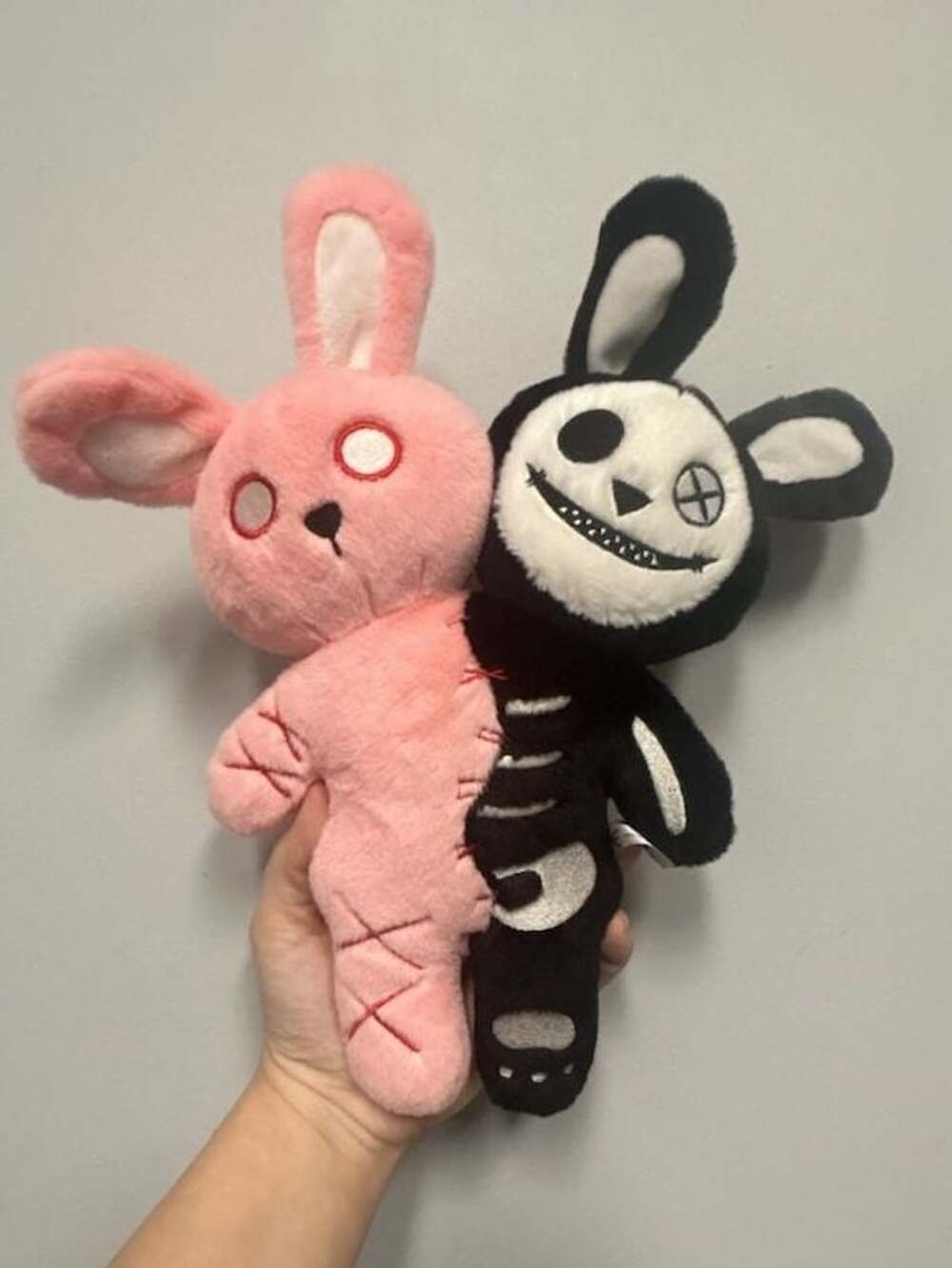 Gothic Two Head Skull Rabbit Plush Toy Pink Black